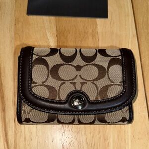 Coach Brown/Tan Signature Compact Wallet